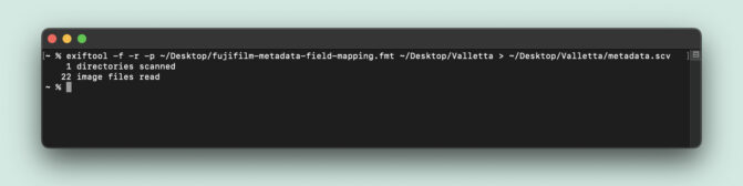 Example command for generating Fujifilm metadata ready for import into DaVinci Resolve.