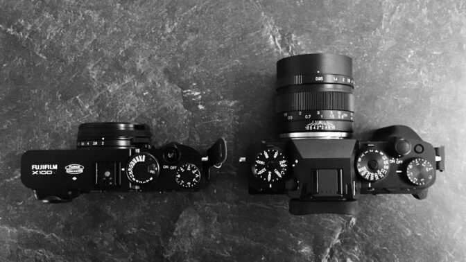 X100V side-by-side with the X-T4 and Mitakon 35mm f/0.95 mk2